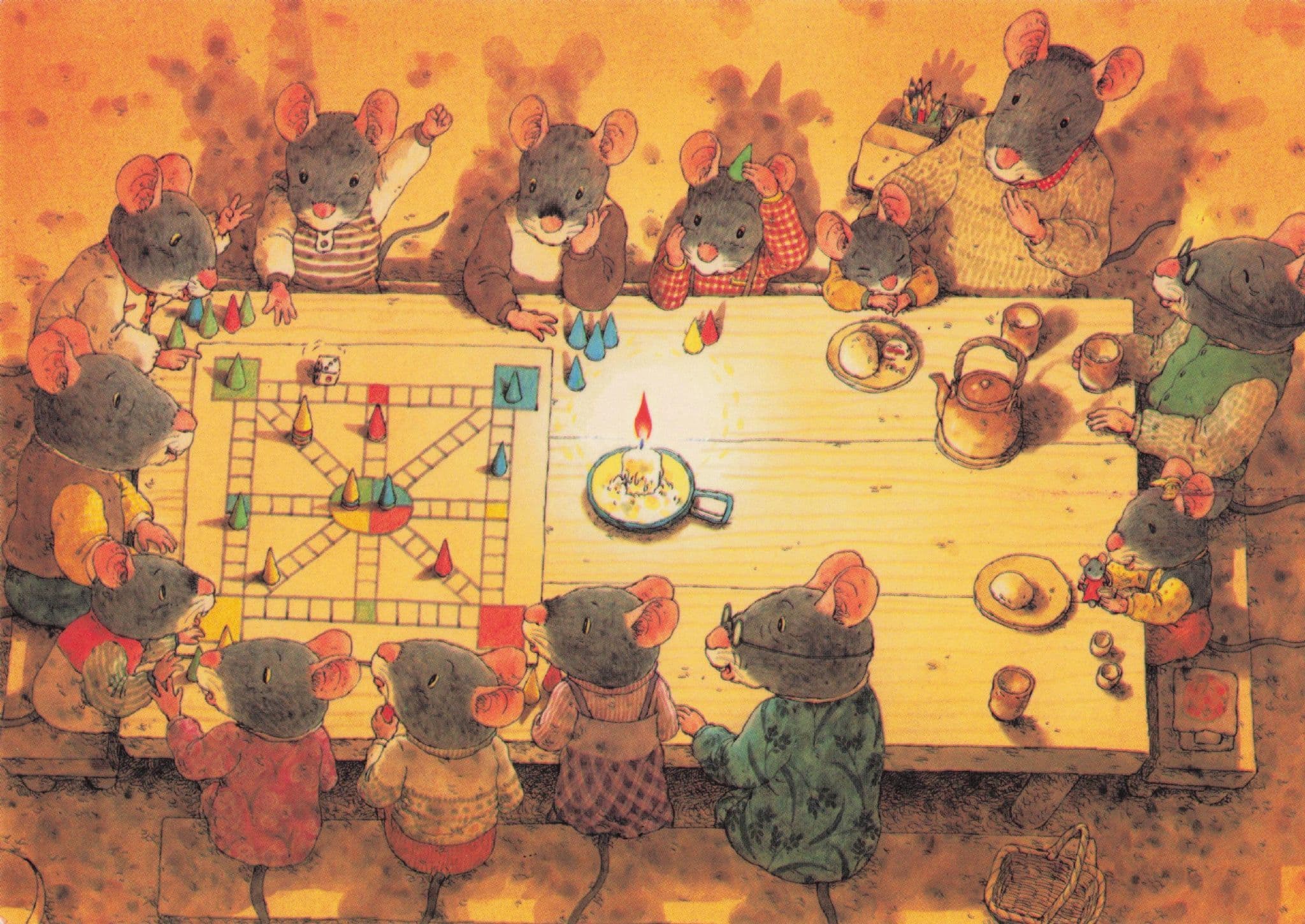 Mice Animals Playing Ludo Type Old Board Game Postcard