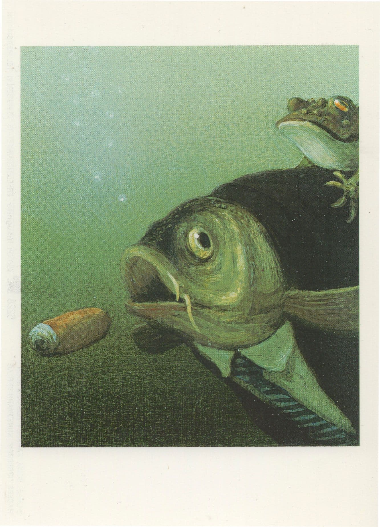 Michael Bowa Karpfen Carp Fish Smoking A Cigar Painting Postcard