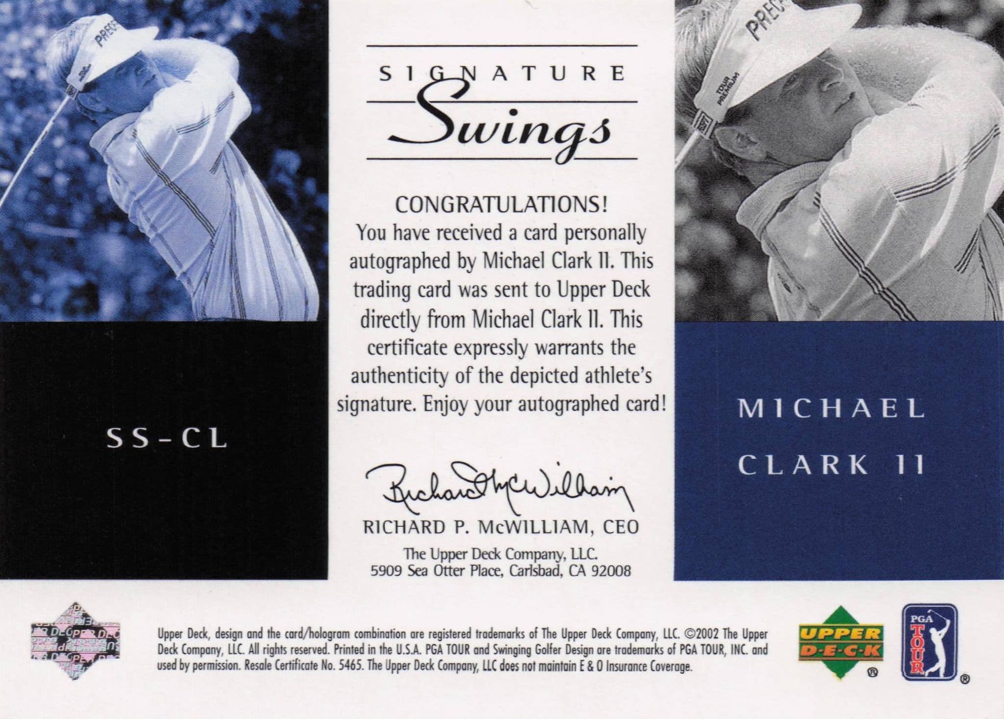 Michael Clark Signature Swings Hand Signed 2002 SP Golf Autograph Card