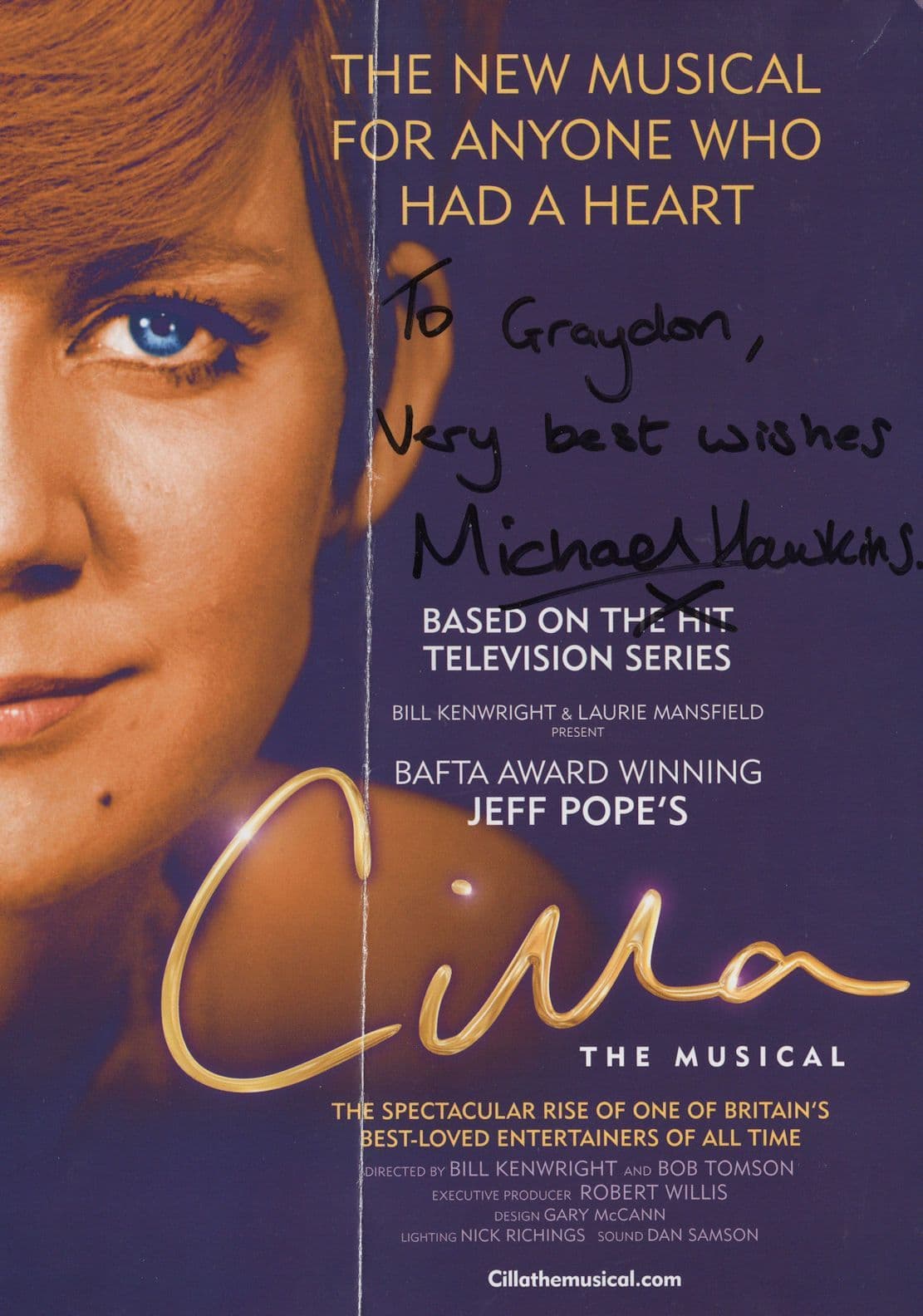 Michael Hawkins of Christian Slater Cilla Black Signed Theatre Flyer