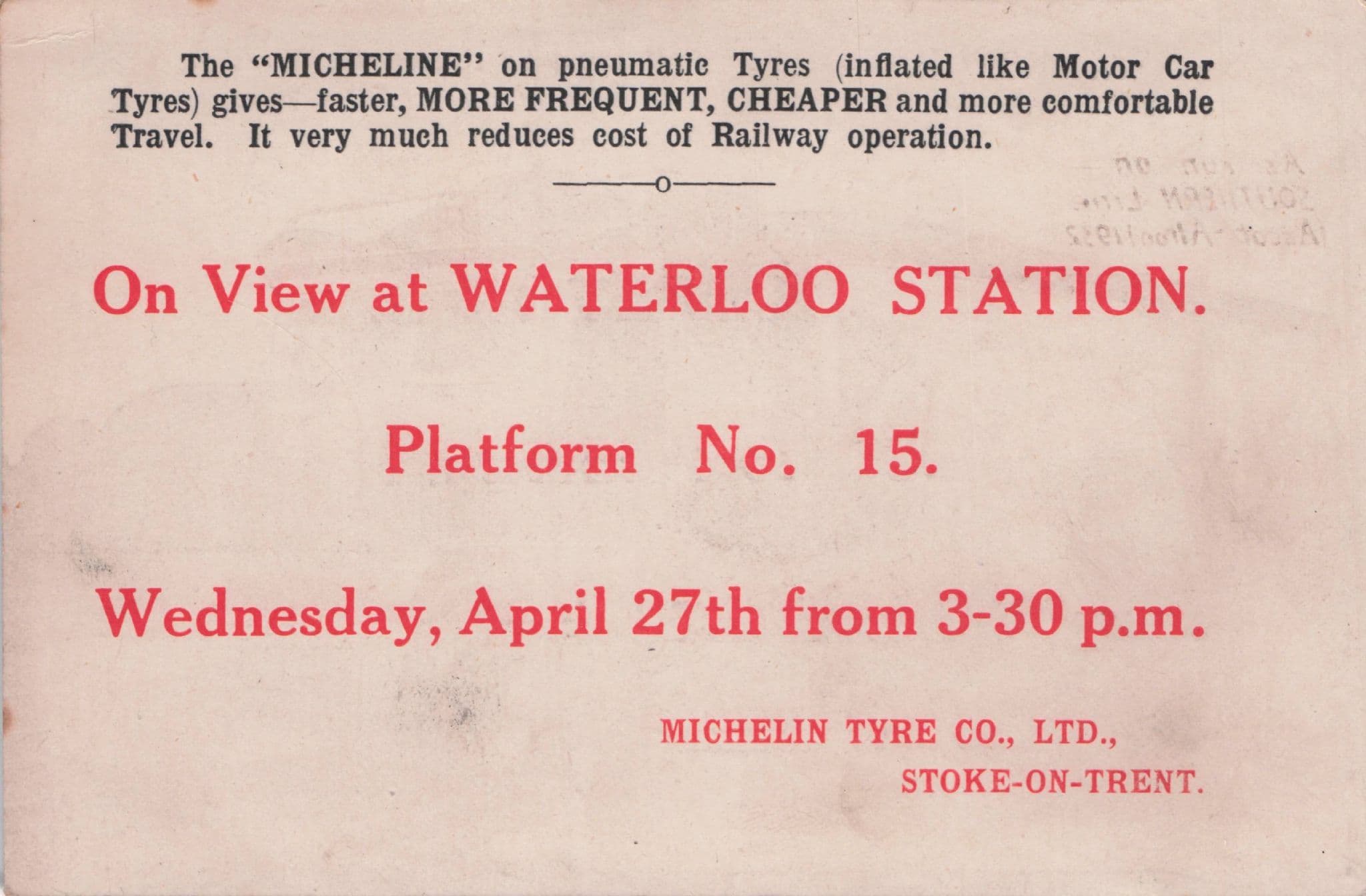 Micheline LMS First Tyre Train Waterloo Station Advertising Old Postcard