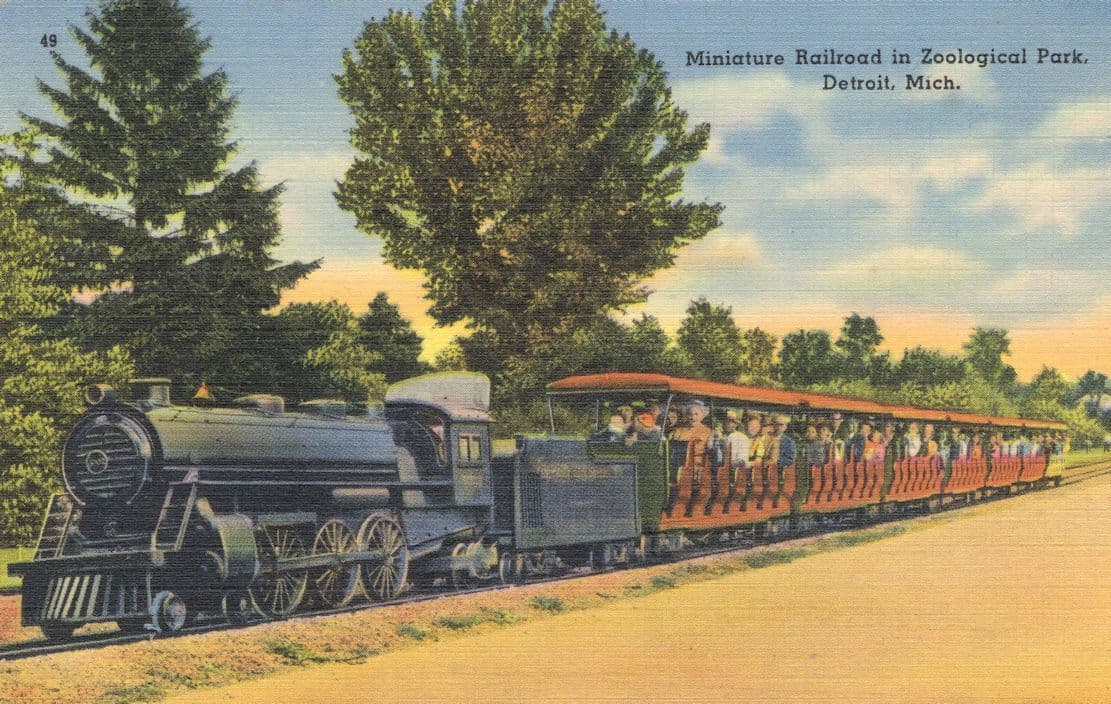 Michigan Zoological Park Miniature Train Railroad USA Linen Old Postcard