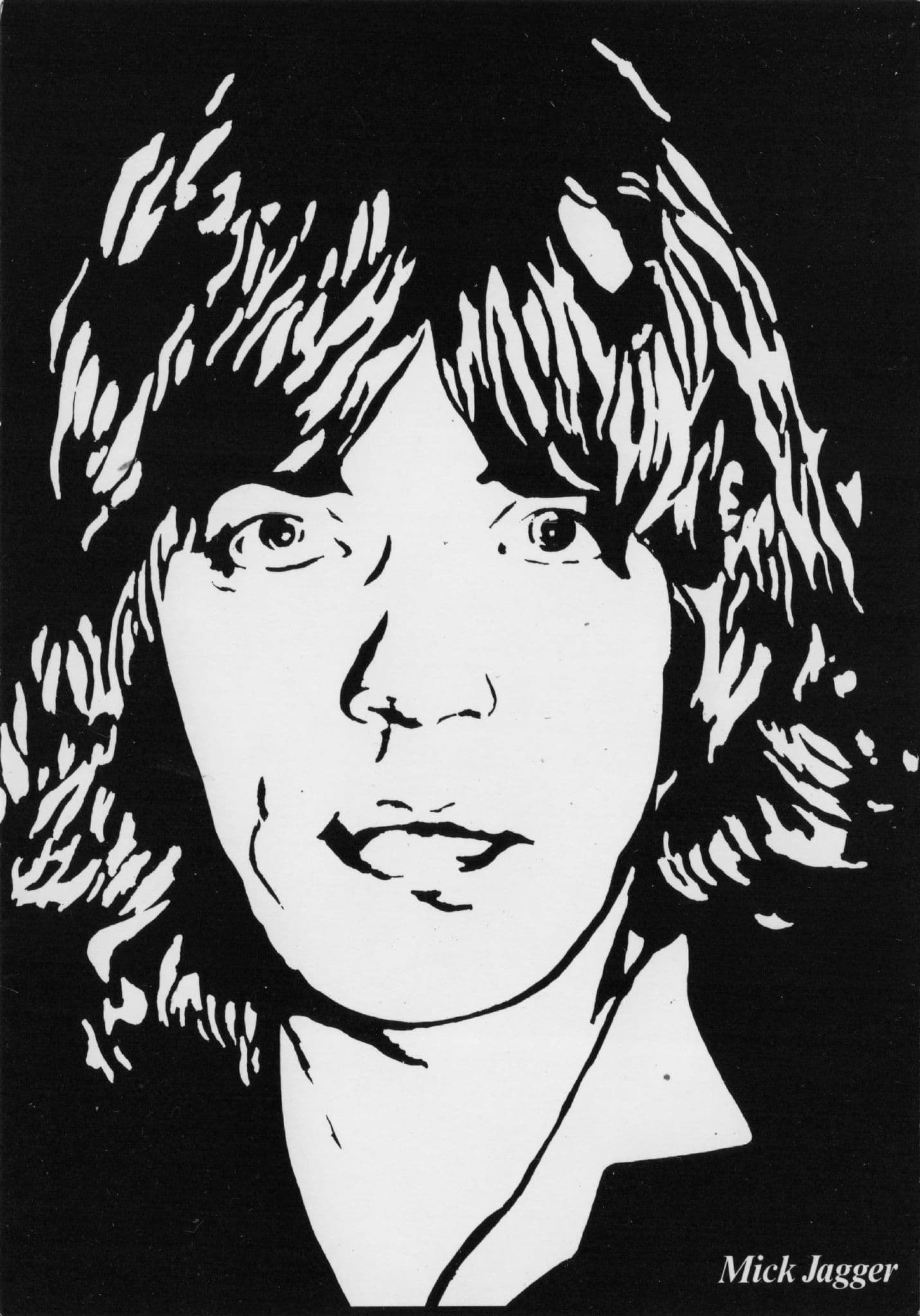 Mick Jagger Stunning Vintage Shadow Sketch Art Postcard