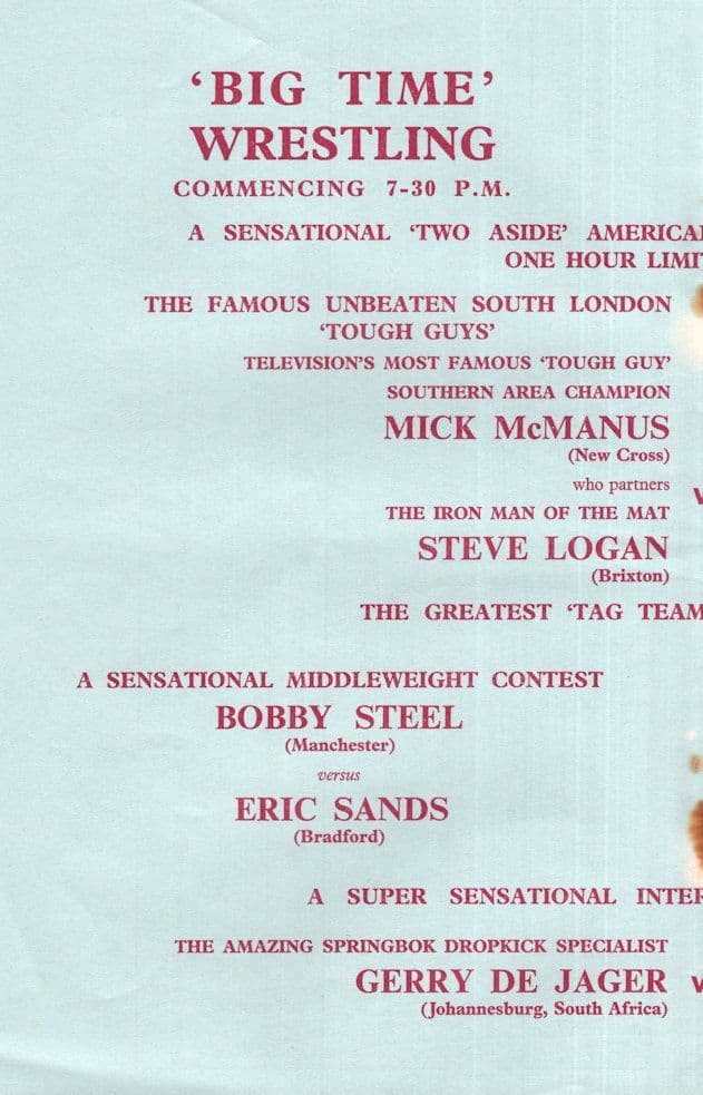 Mick McManus 1960s Dog Parachute Wrestling Bedford Show Programme
