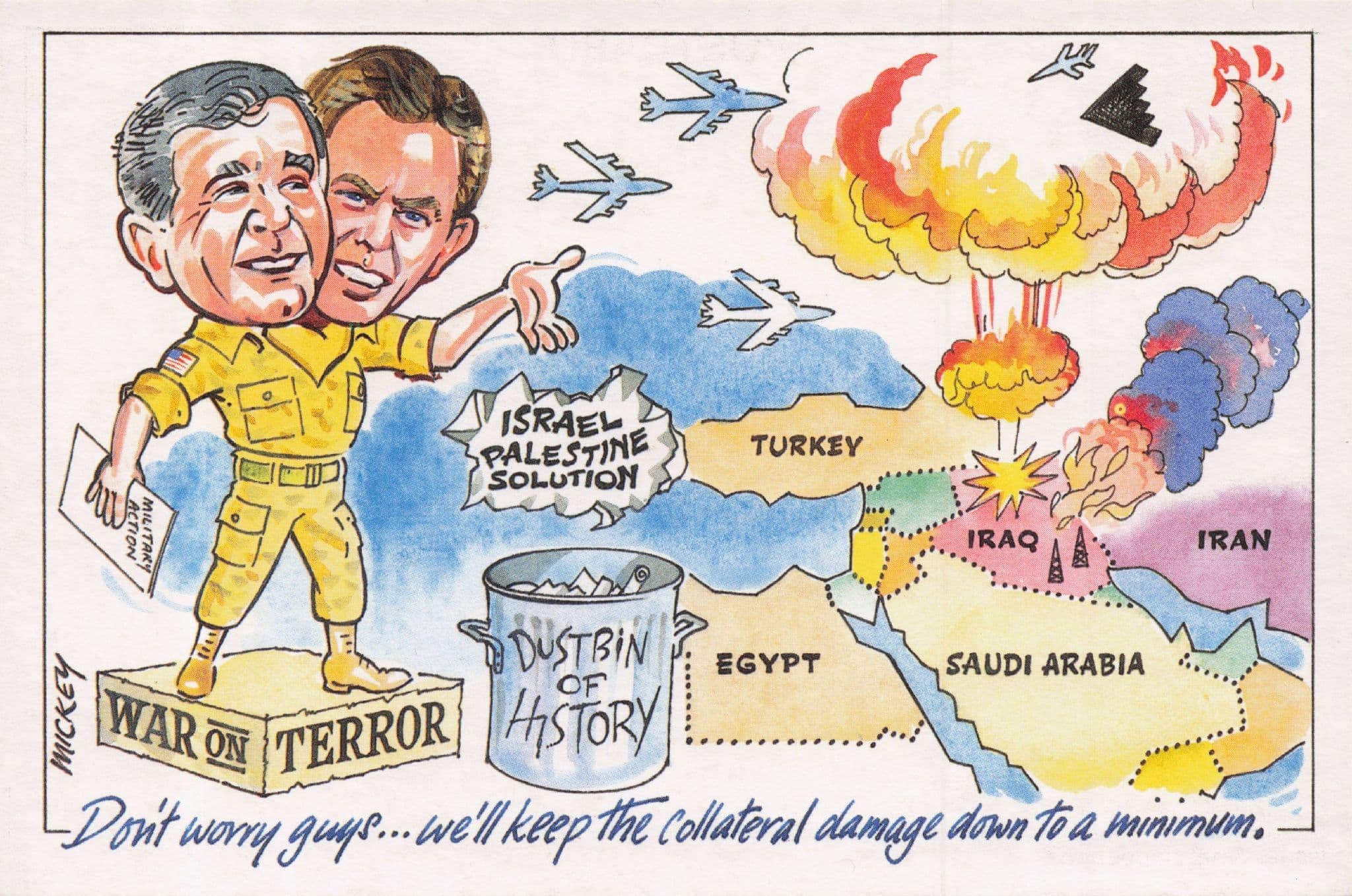 Middle East Map Tony Blair Nuclear Bomb Comic Protest Postcard