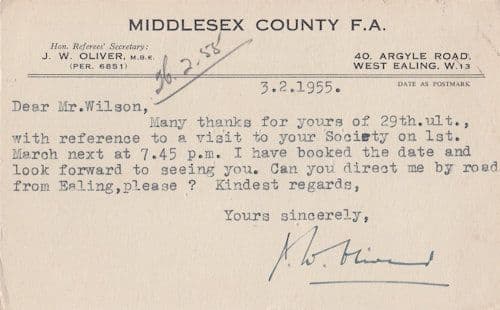 Middlesex County Football Club FA Association Visitors 1955 Postcard