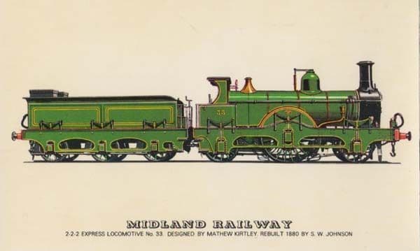 Midland Railway 2-2-2- Express Midland Locomotive Mathew Kirtley Train Postcard