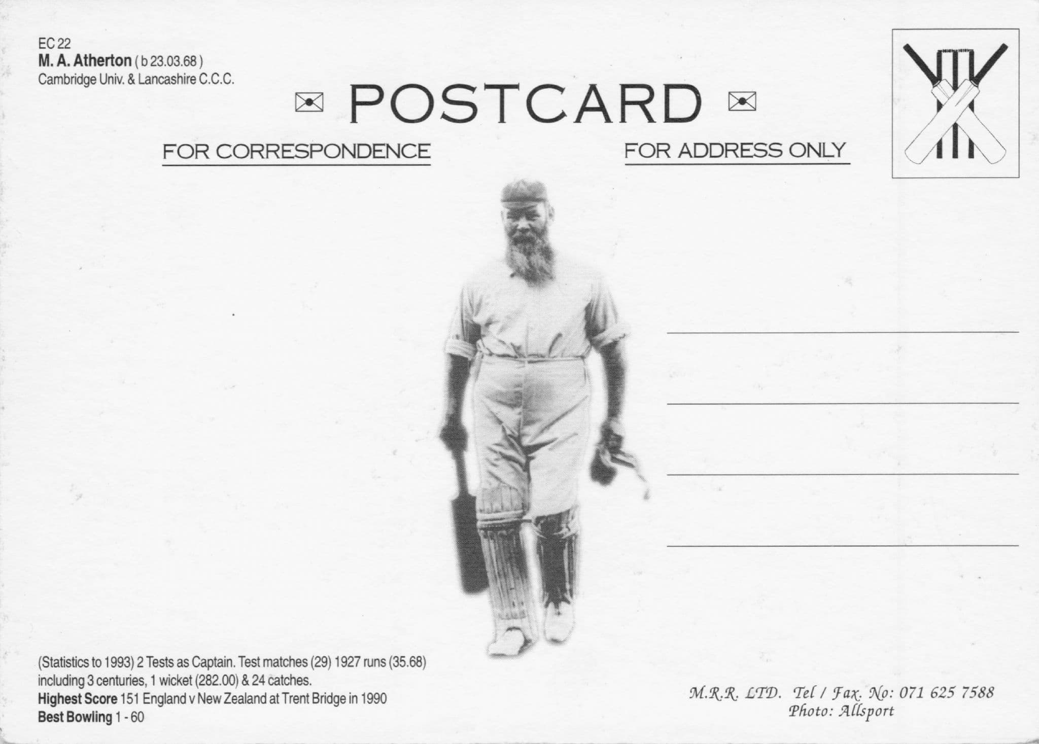 Mike Atherton Sunbathing On Holiday Cricket Photo Rare Postcard