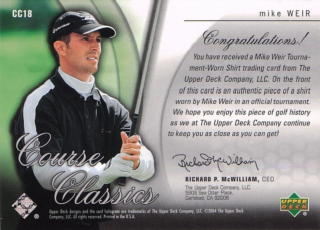 Mike Weir Course Classics 2004 Authentic Tournament Upper Deck Golf Shirt Card