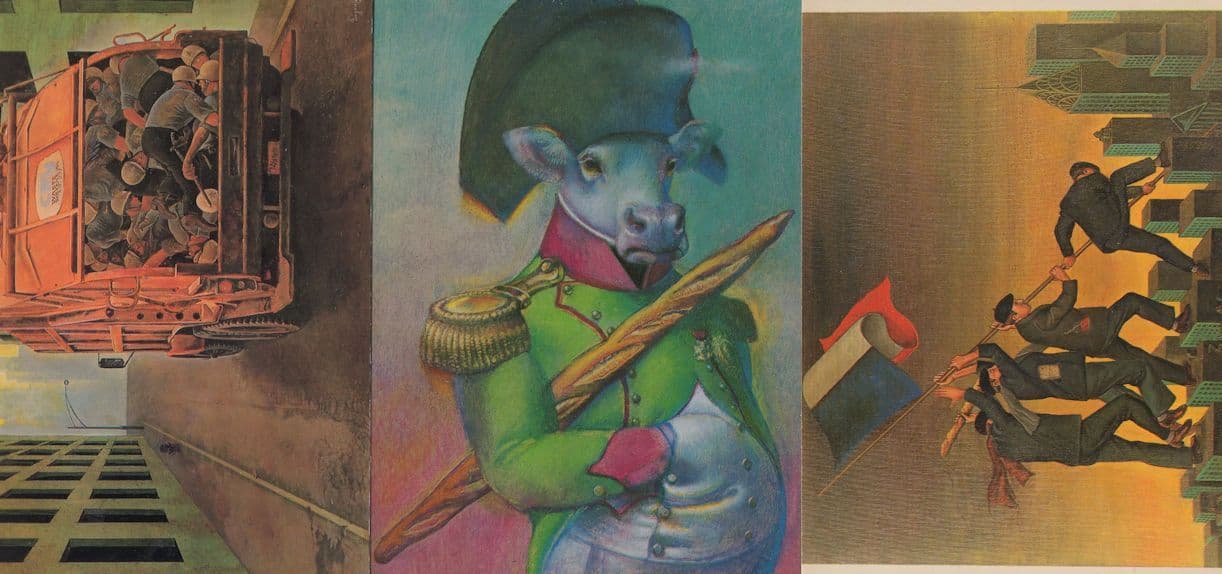 Military Army Bull Uniform 3x French Painting Postcard