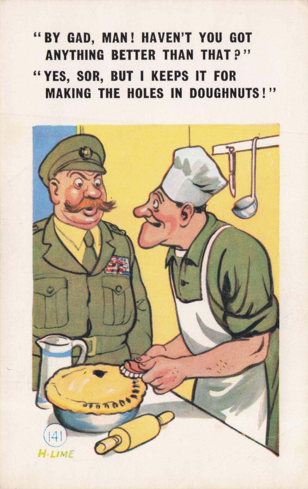 Military Army Canteen Chef Baking Pie Vintage Comic Postcard