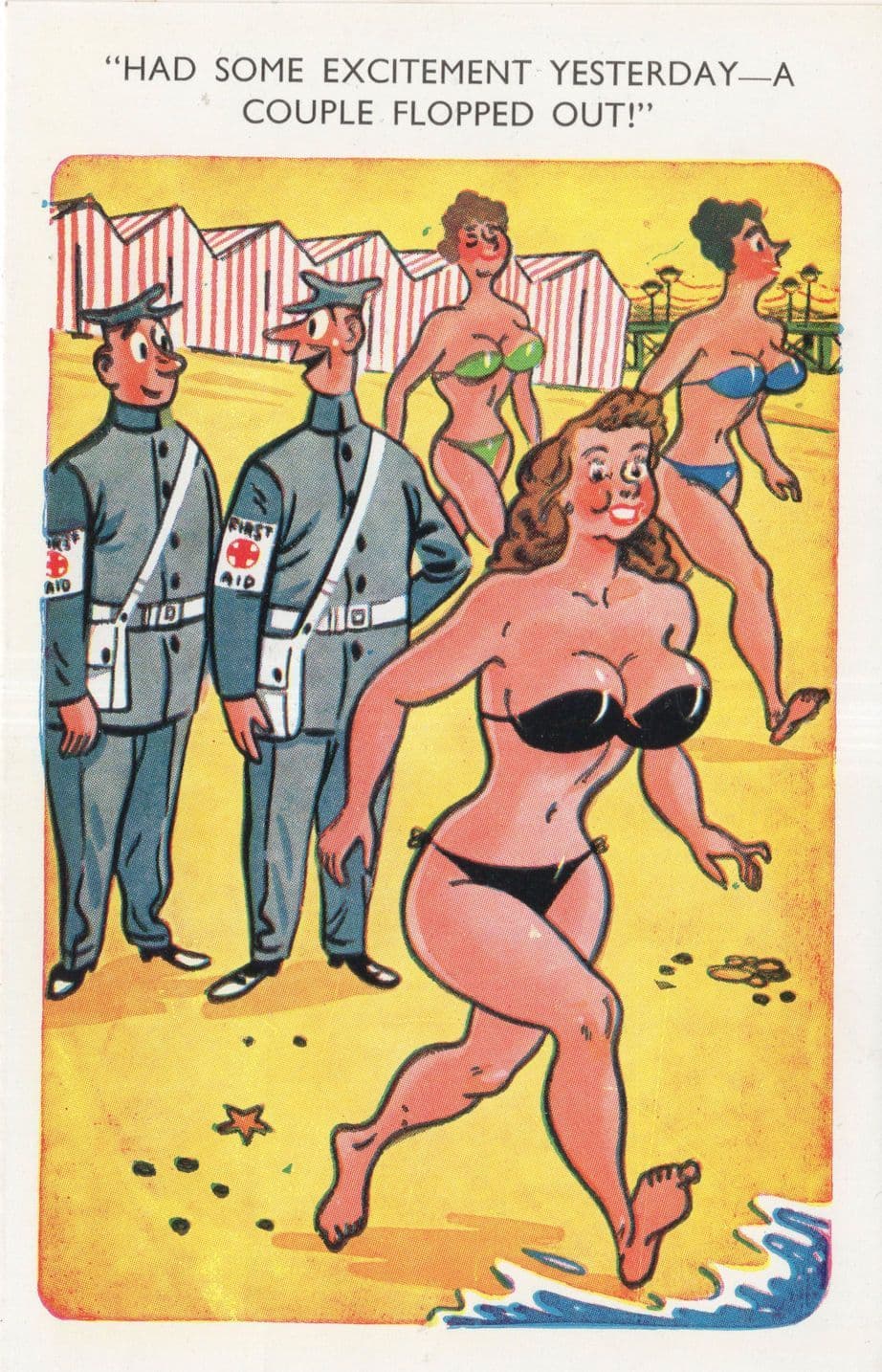 Military First Aid Beach Attendant Sexy Lady Needs Bra Help Comic Postcard