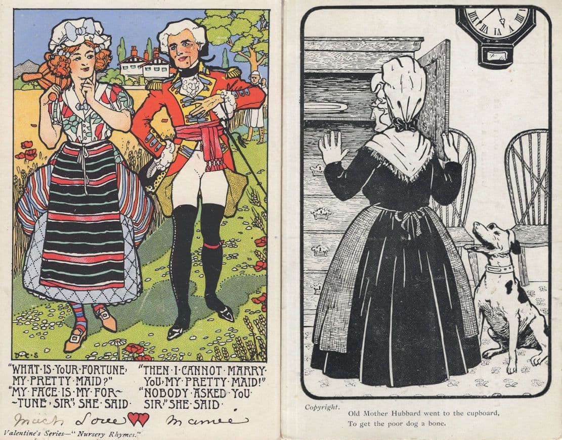 Military Gentleman Nursery Rhyme Antique Valentines 2x Postcard