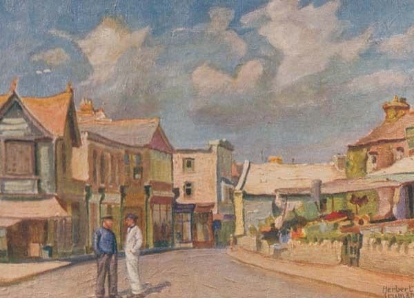 Military Sailor at Bank Street Newquay Vintage Art Oilette Oil Painting Postcard