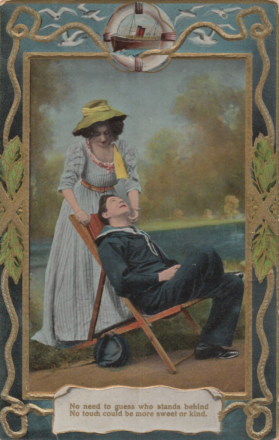 Military Sailor Massage Peek A Book Antique Romantic Postcard