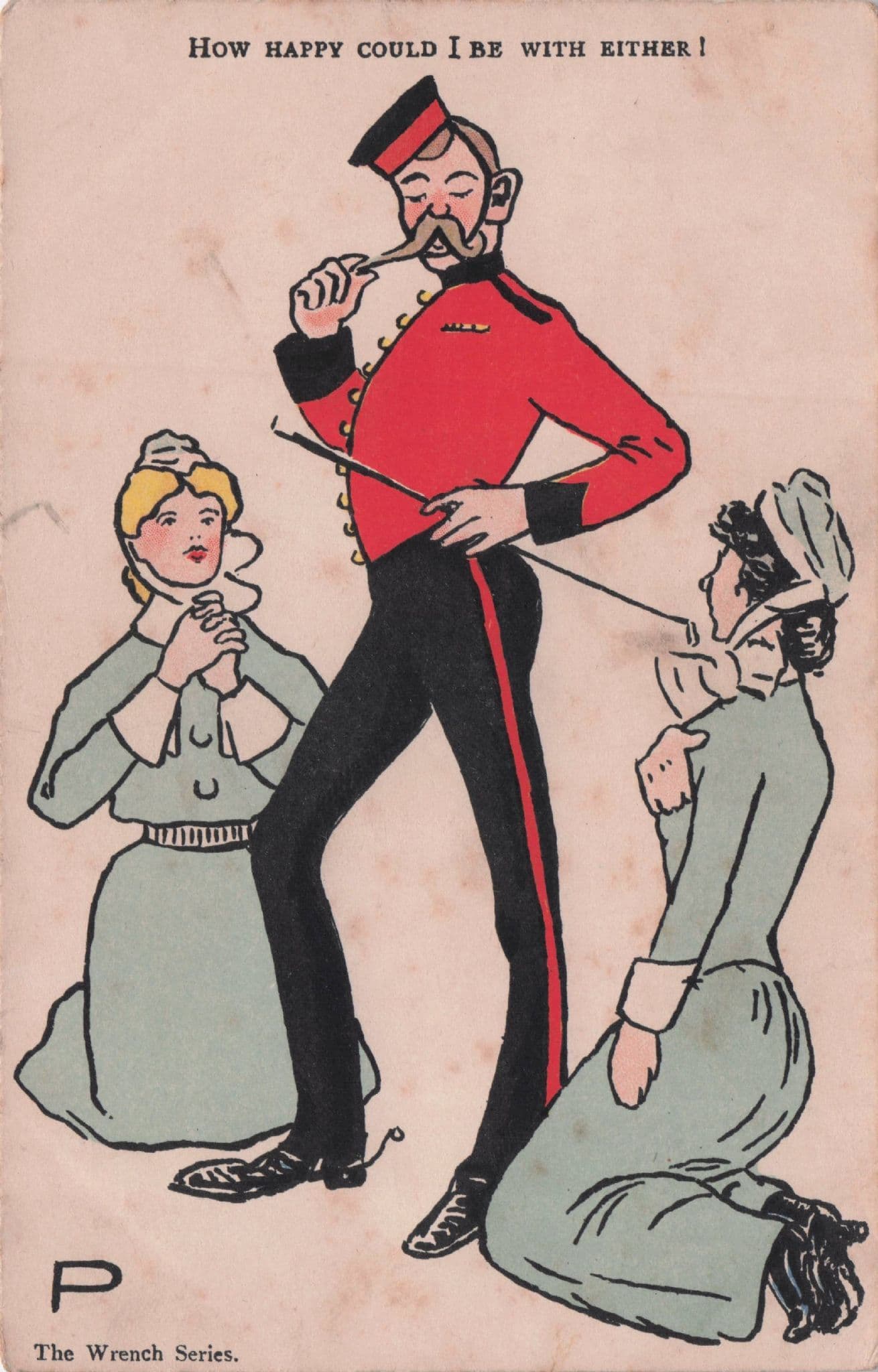 Military Soldier Choosing Woman On Knees Antique Comic Postcard