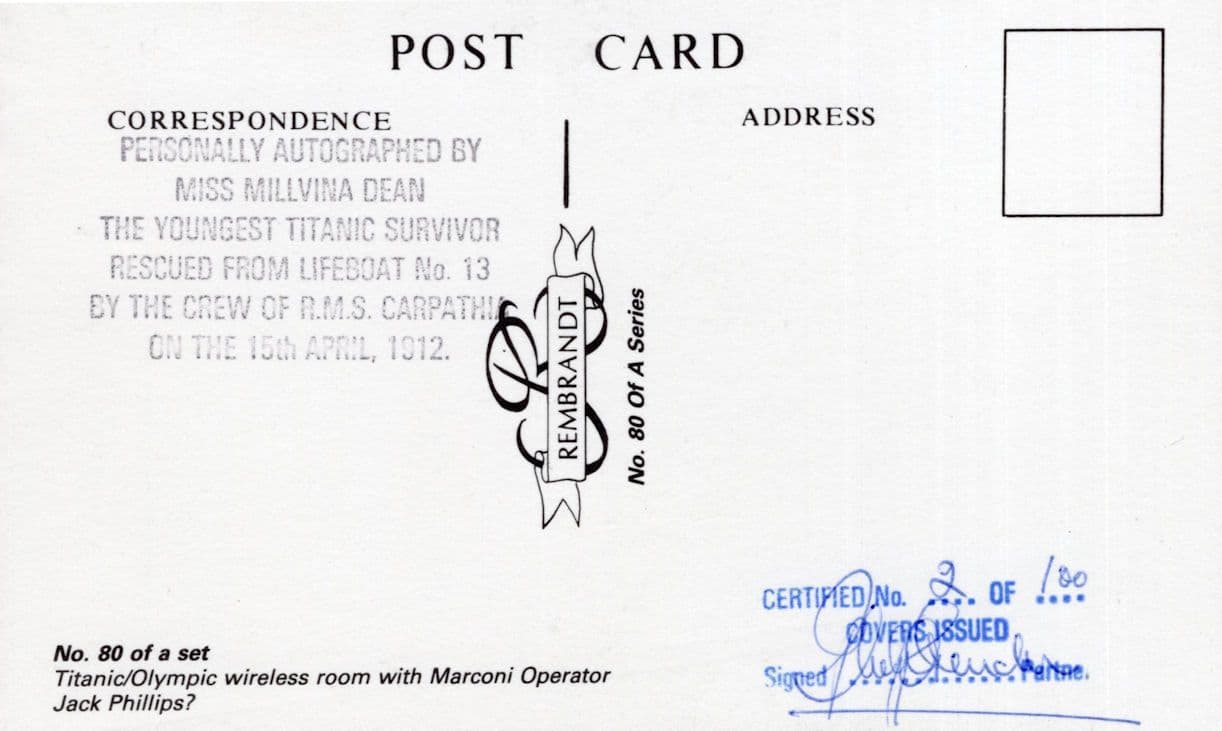 Millvena Dean Titanic Ship Survivor Hand Signed Marconi Radio Postcard