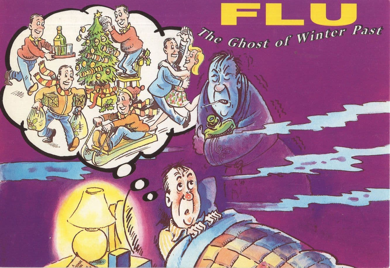 Milton Keynes Scrooge Flu Jab 1990s Advertising Comic Bucks Postcard