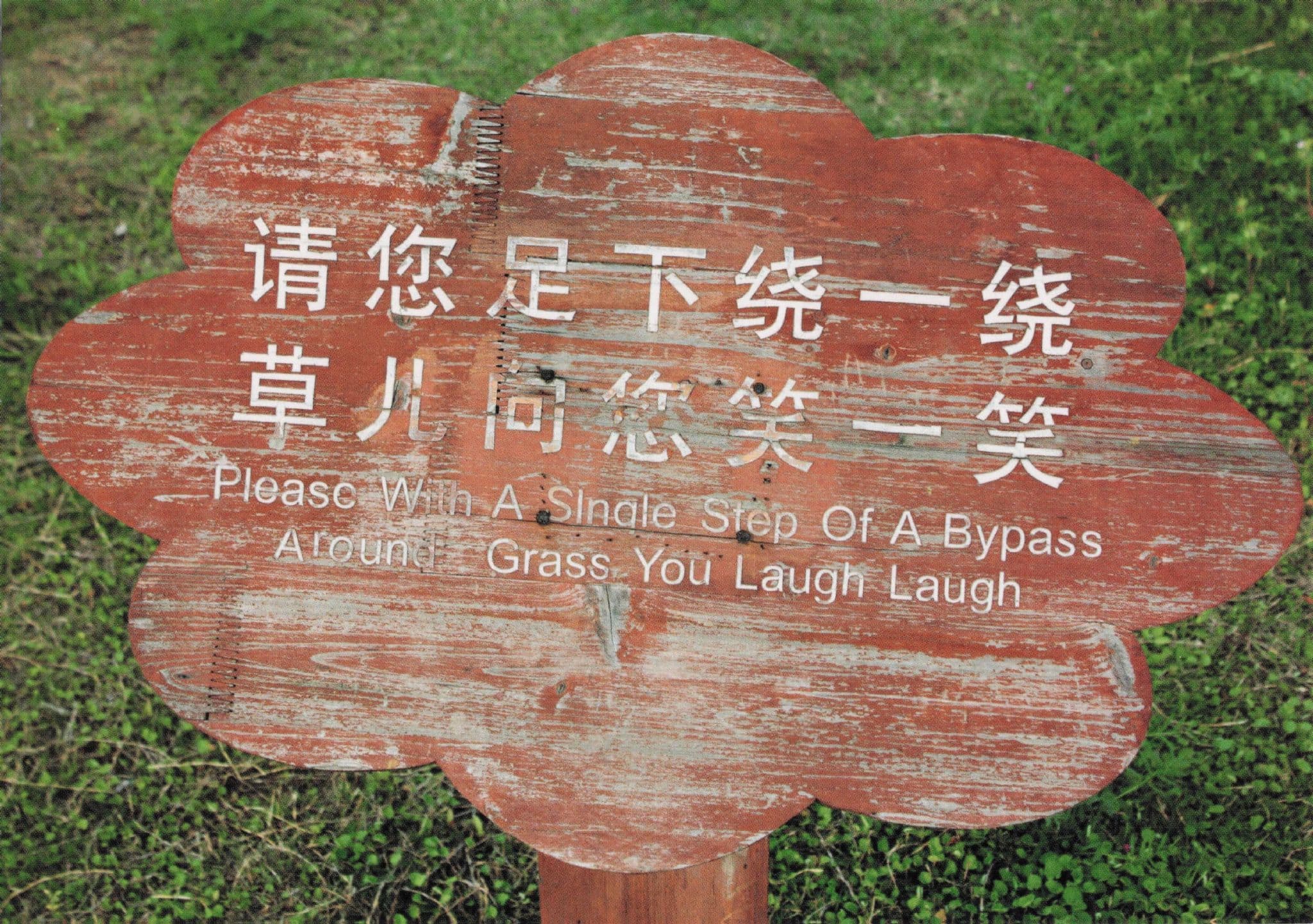 Mind The Grass & Laugh Suzhou China Comic Park Garden Sign Postcard