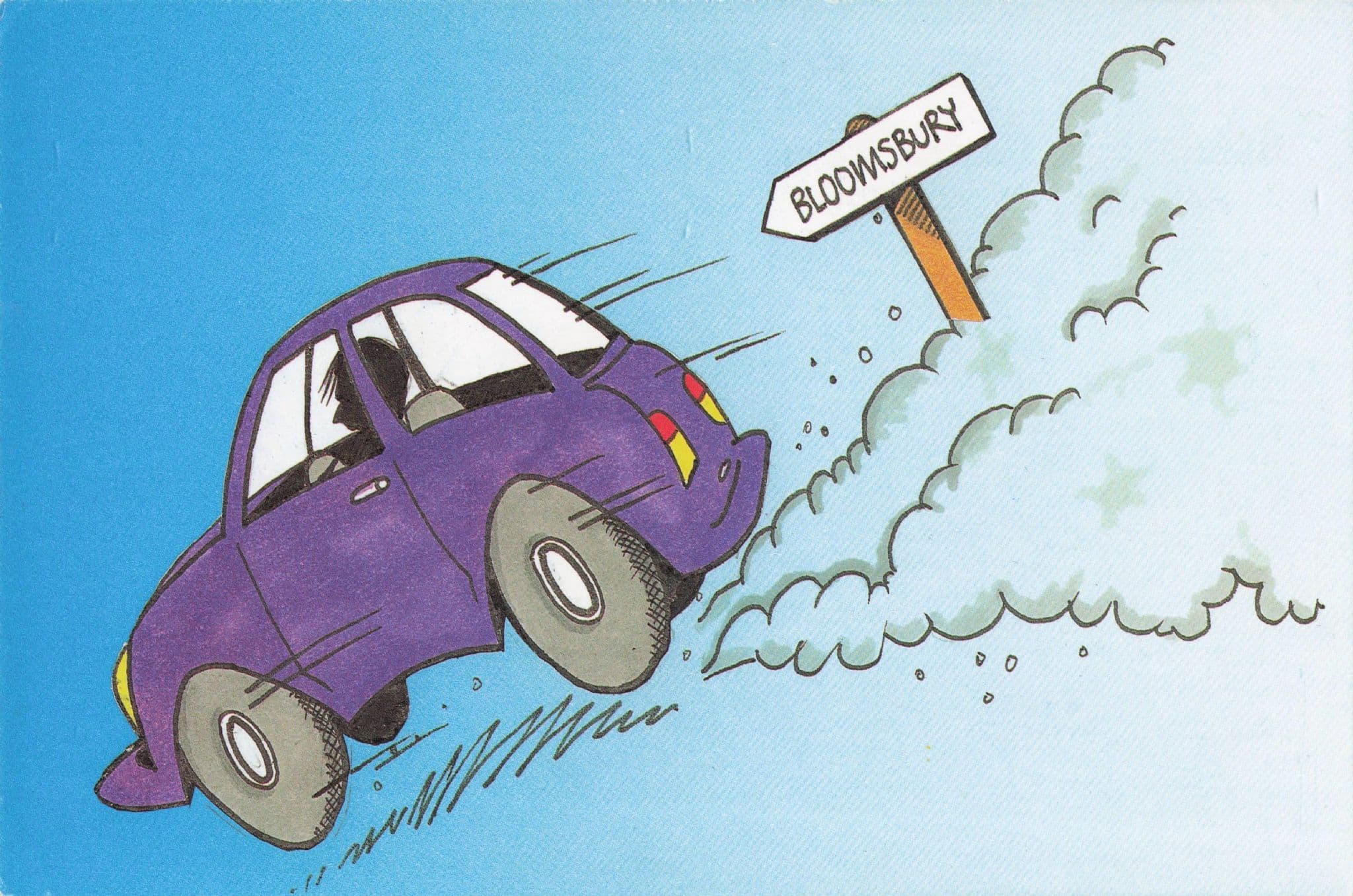 Mini Old Car Speeding Racing To Exhibition Comic Postcard
