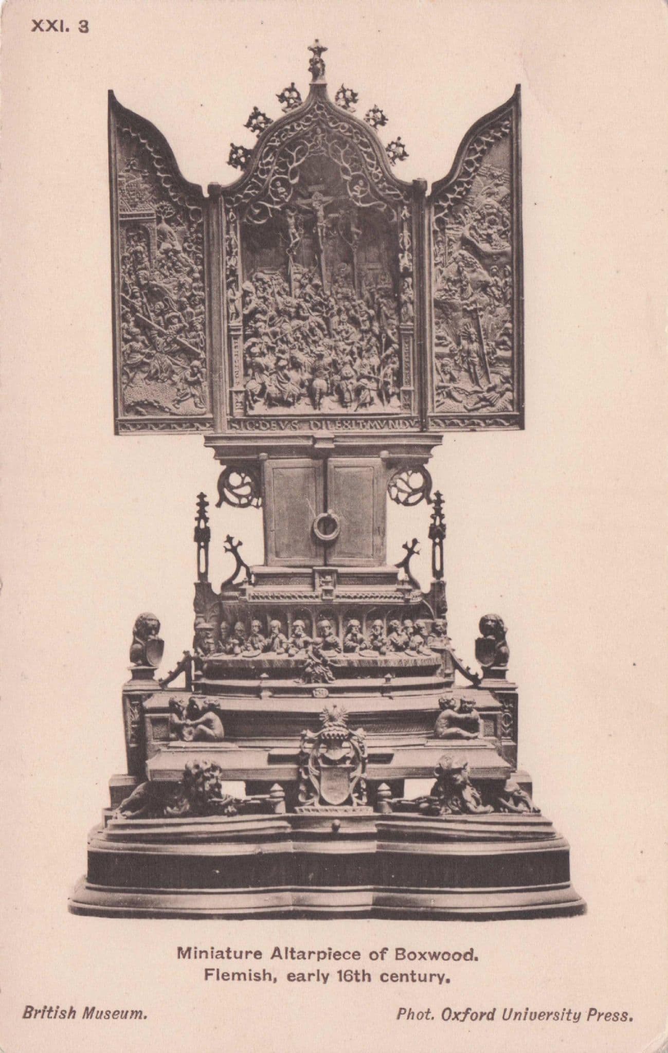 Miniature Boxwood Of Flemish Altar Piece Religious Old Postcard