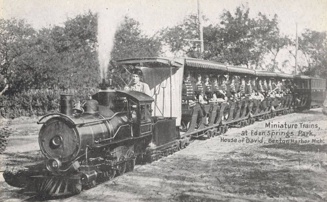 Miniature Trains At Eden Springs Park House Of David Benton Harbor MI USA Postcard