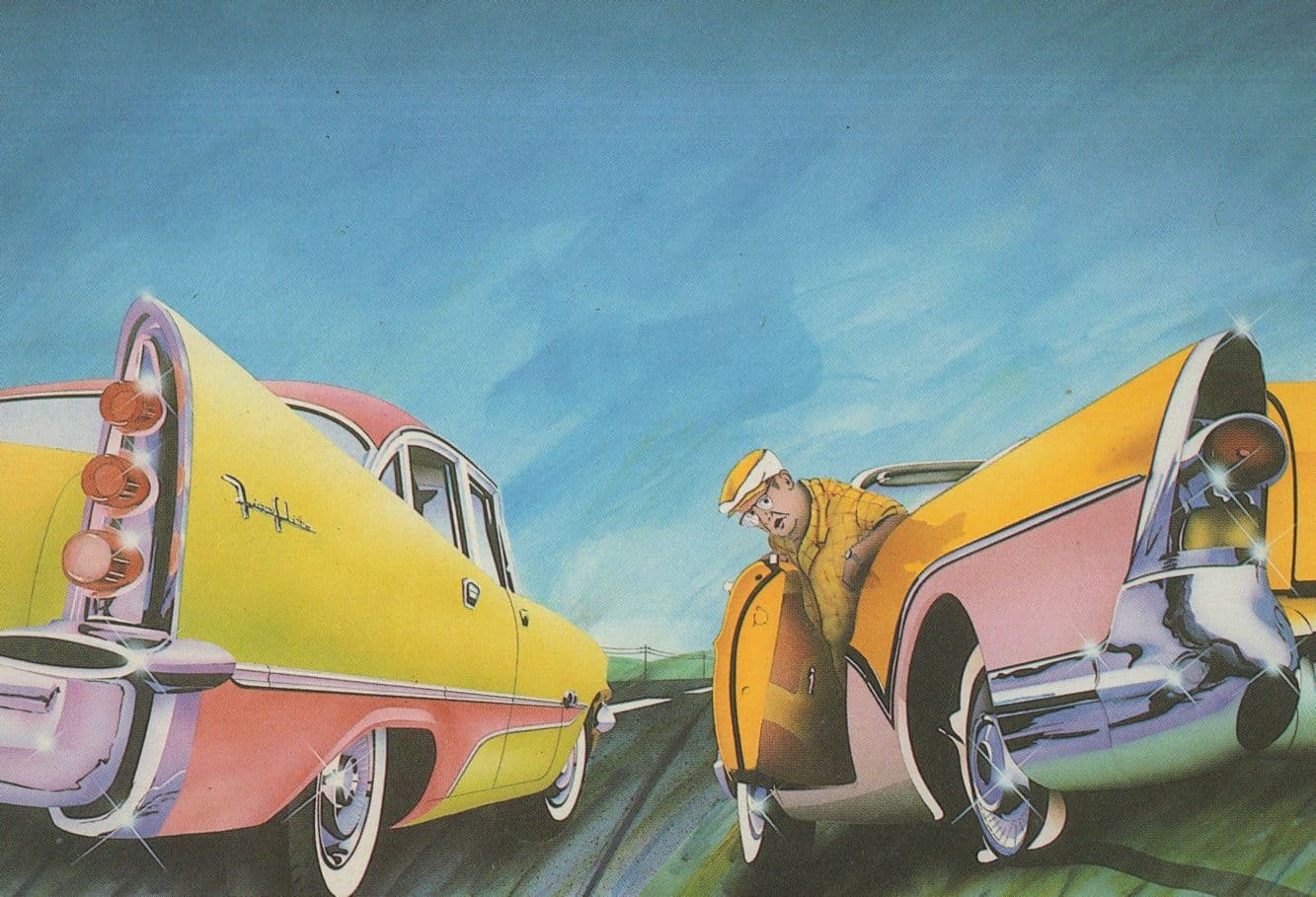 Minnesota Flat Tyre In Classic Sports Car USA Painting Postcard
