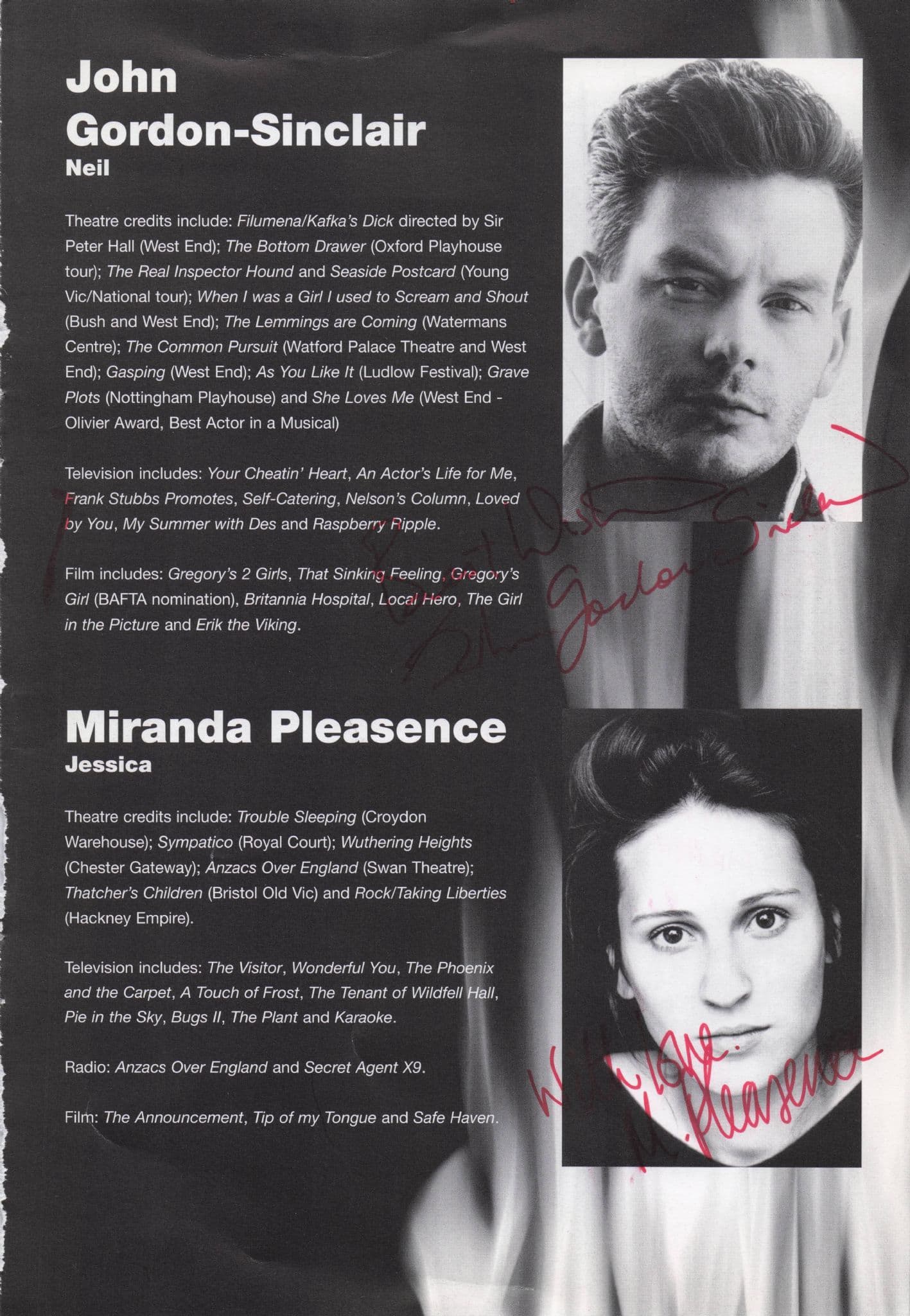 Miranda Pleasence Of Donald John Gordon-Sinclair 4x Hand Signed Theatre Page
