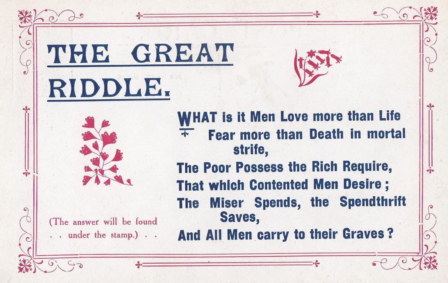 Miser Spendthrift Shopaholic To The Grave Poem Songcard Old Postcard