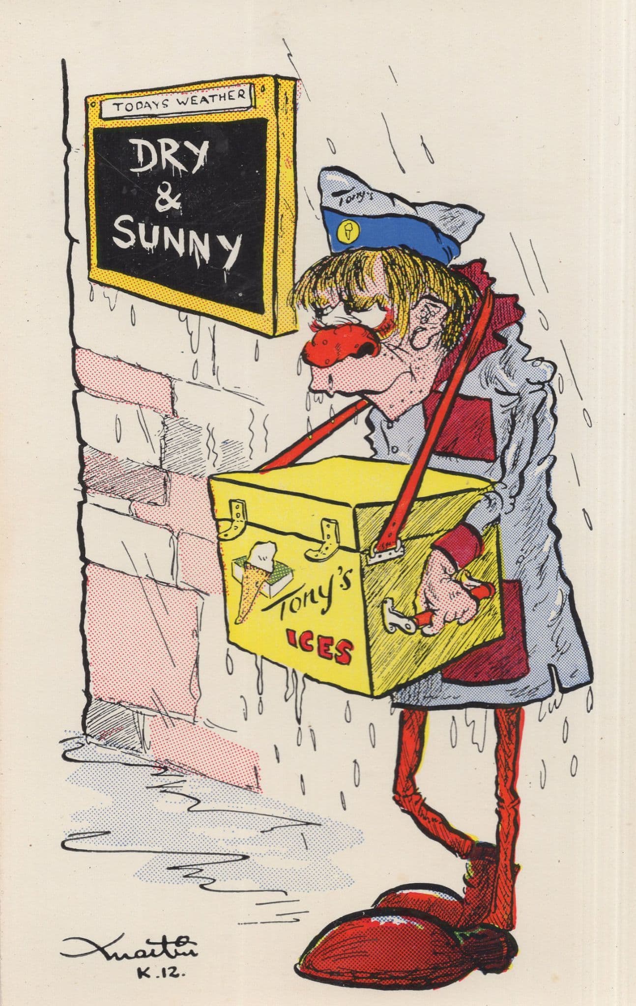 Miserable Ice Cream Vendor Seller Uniform Tony Old Comic Postcard