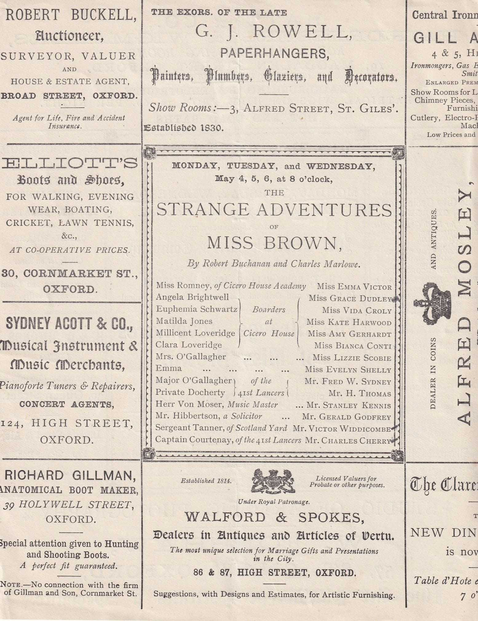 Miss Brown Visits Colchester Essex Oxford Comedy Victorian Theatre Programme