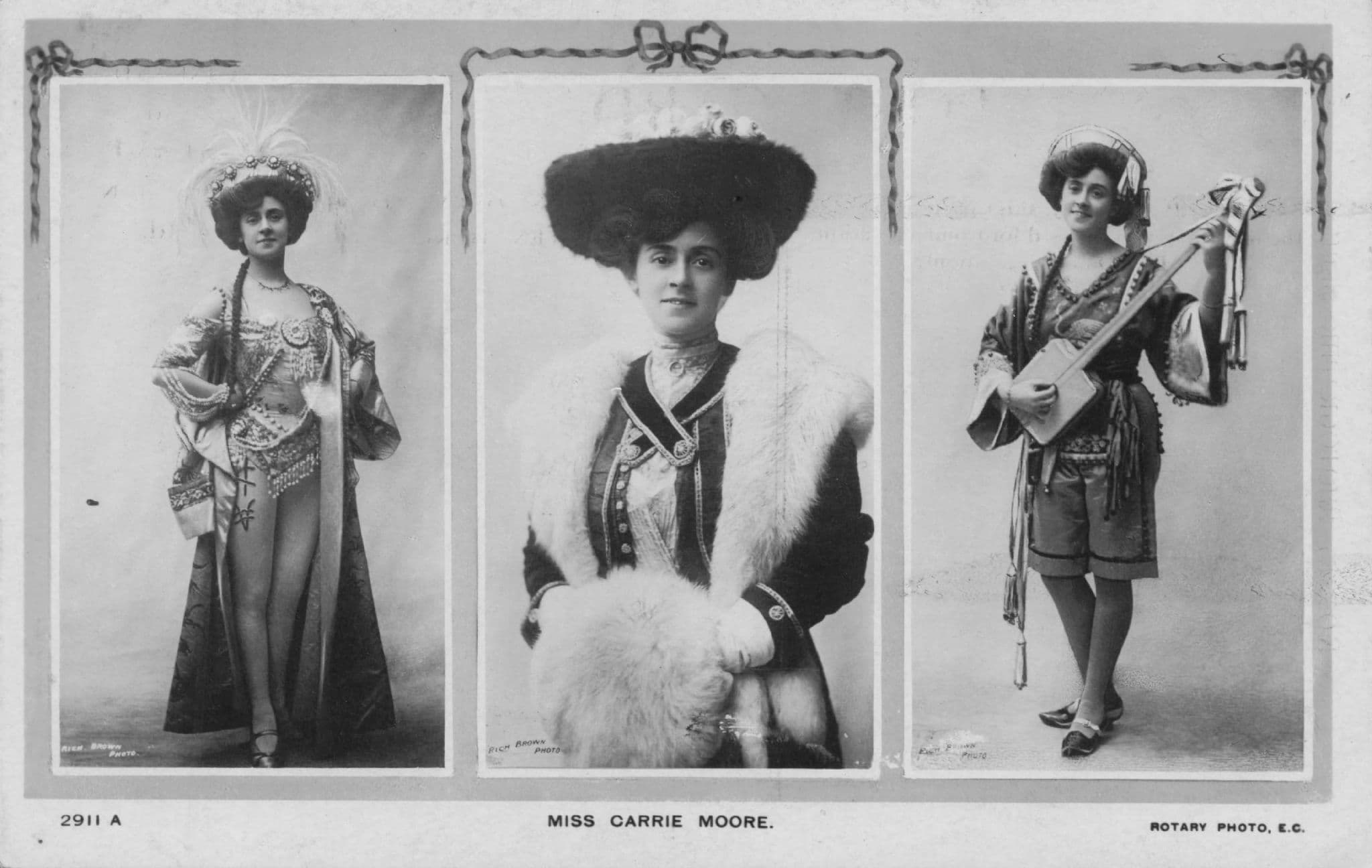 Miss Carrie Moore Australian Old Actress & Square Medieval Musical Instrument Postcard