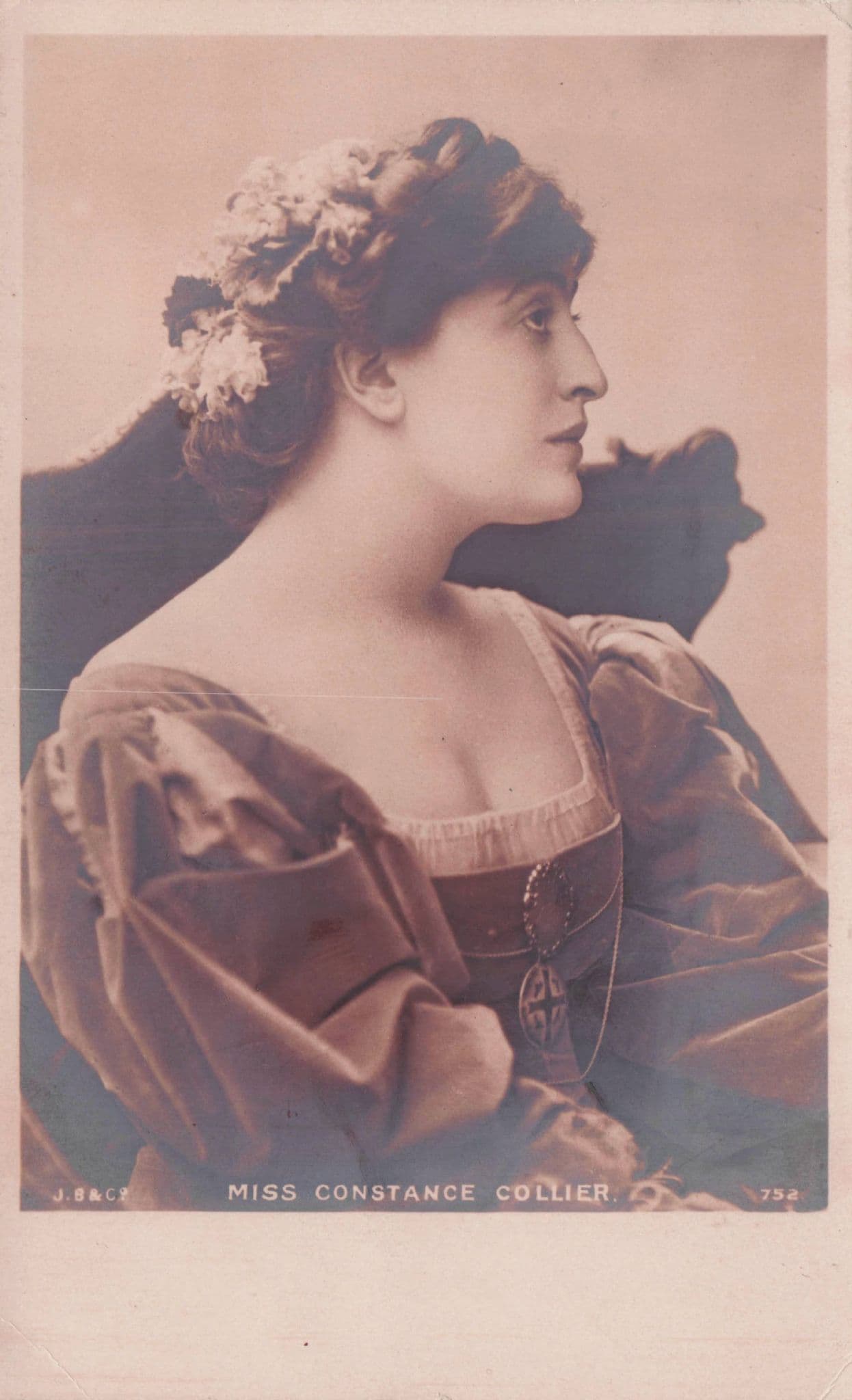 Miss Constance Collier Edwardian Actress Tudor Dress Beagles Old Postcard