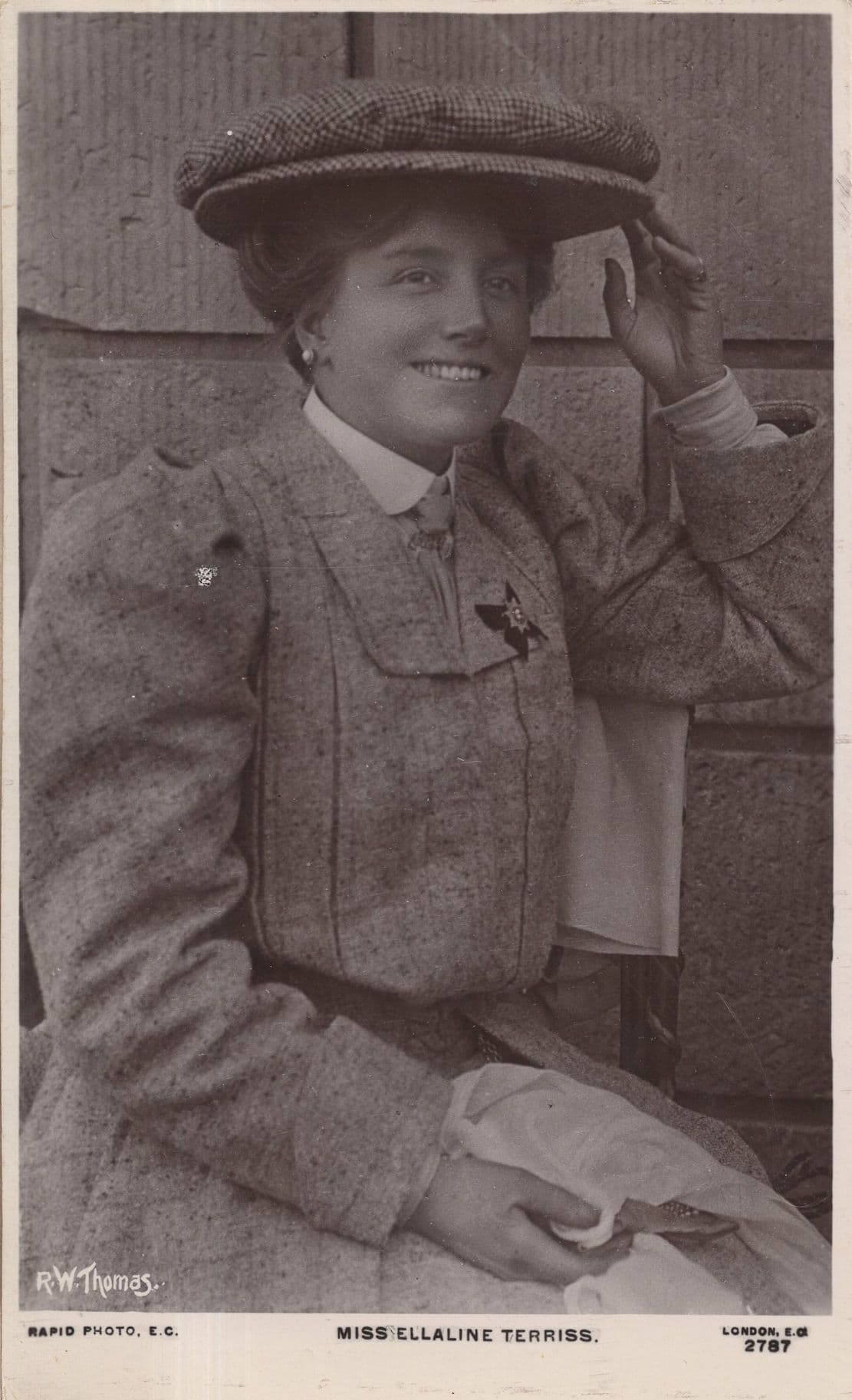 Miss Ellaline Terriss Military Coat Badge Giant Flat Hat RPC Postcard