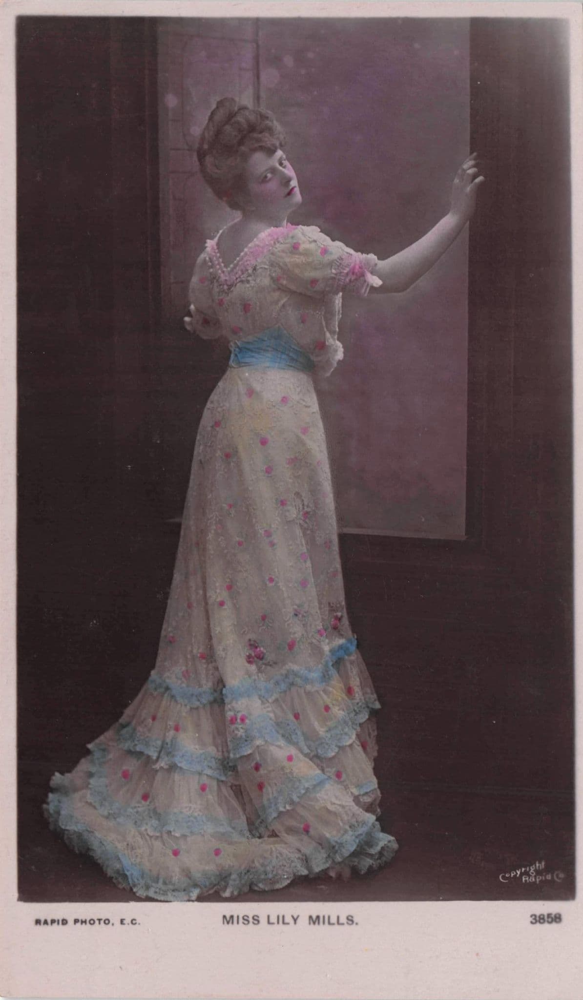 Miss Lily Mills Real Photo Vintage Edwardian Actress Postcard