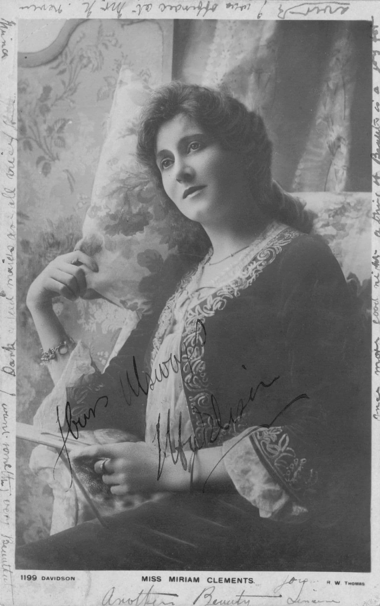 Miss Miriam Clements Edwardian Actress Hand Signed Photo Postcard