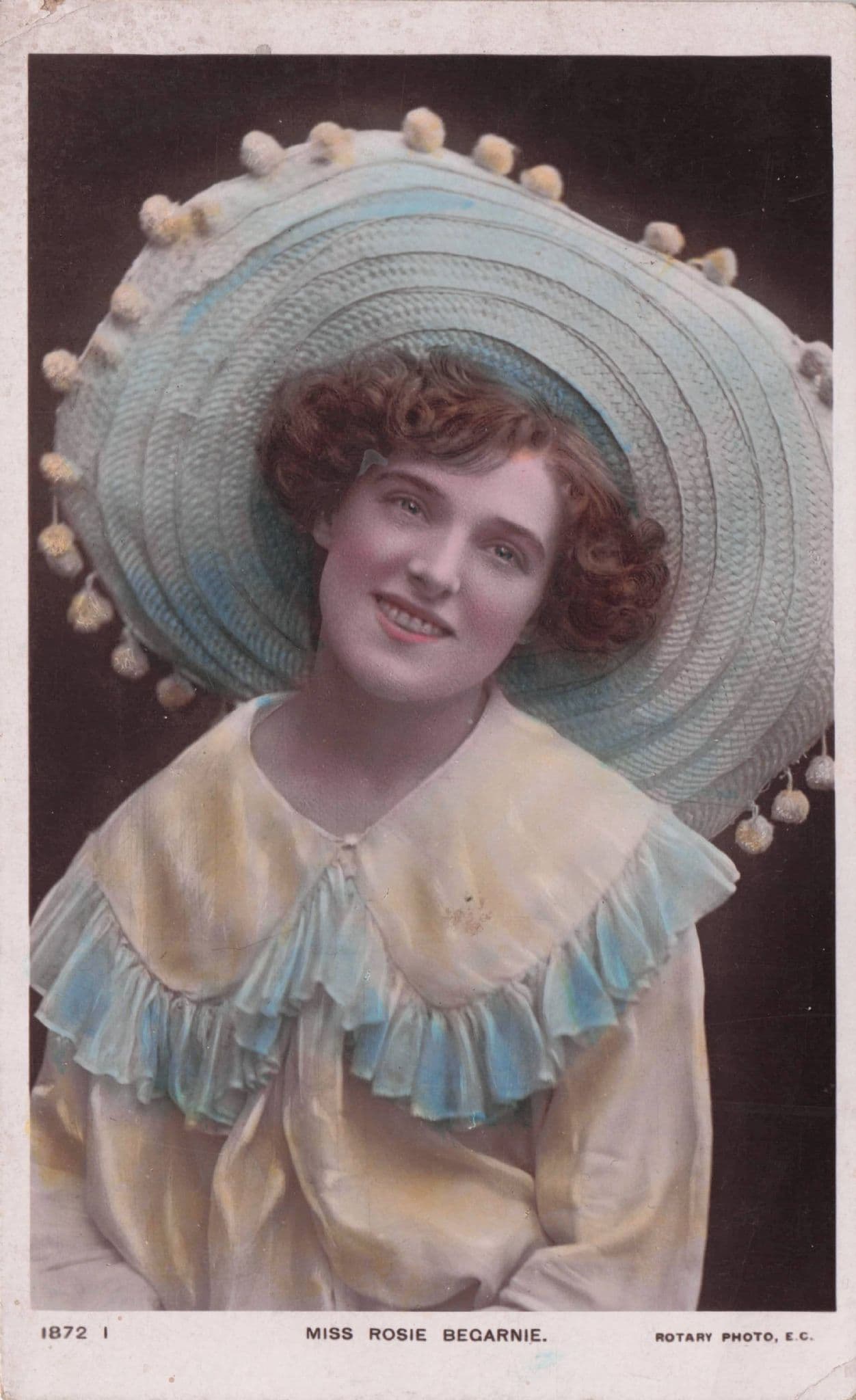 Miss Rosie Begarnie in Blue Summer Fashion Rotary Actress RPC Old Postcard