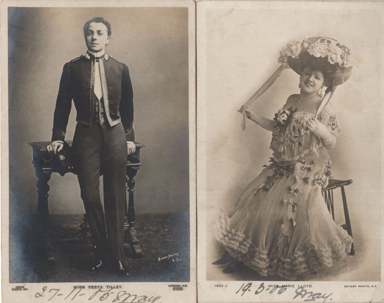Miss Vesta Tilley LGBT Actress & Marie Lloyd 2x Old Postcard s