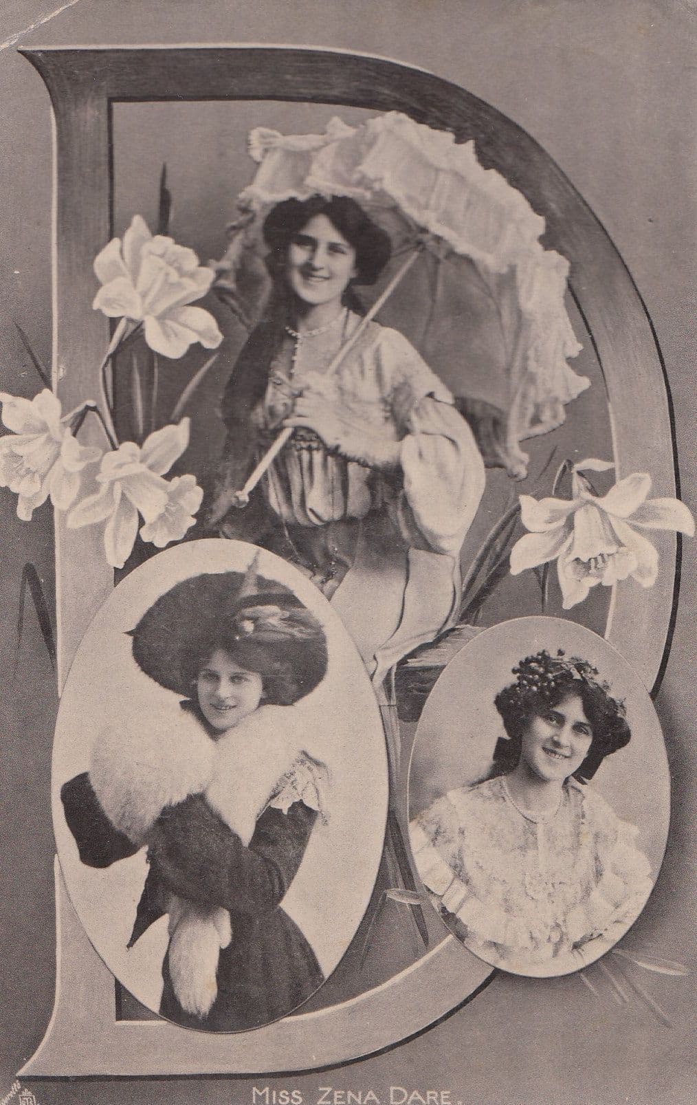 Miss Zena Dare Big D Letter Real Photo Postcard