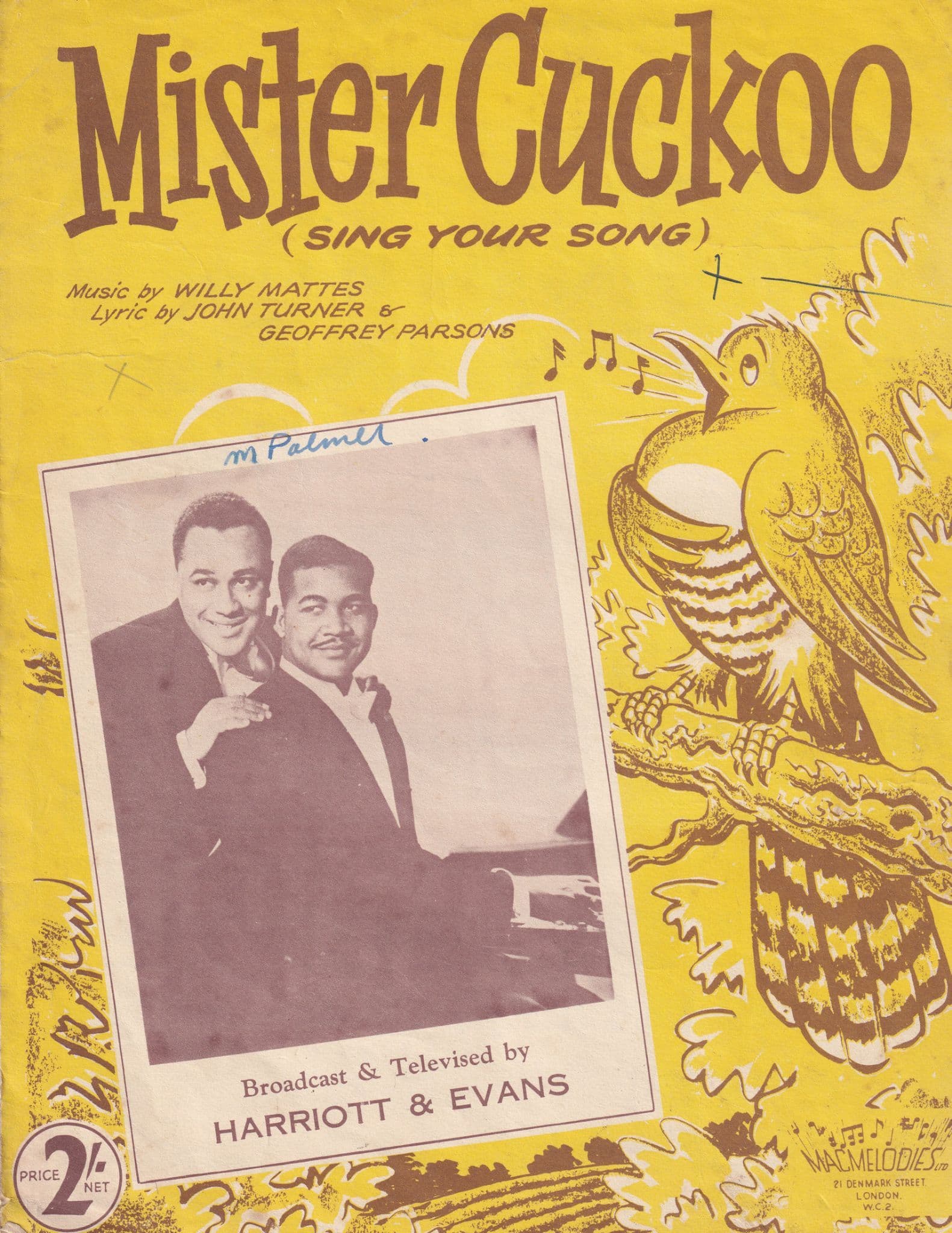 Mister Cuckoo Harriott & Evans 1950s Sheet Music