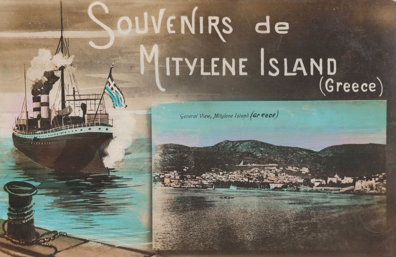 Mitylene Island Greece Lesbos Greek Antique RPC Ship Postcard