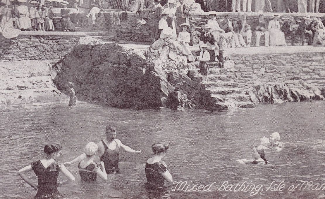 Mixed Bathing Isle Of Man Antique Postcard