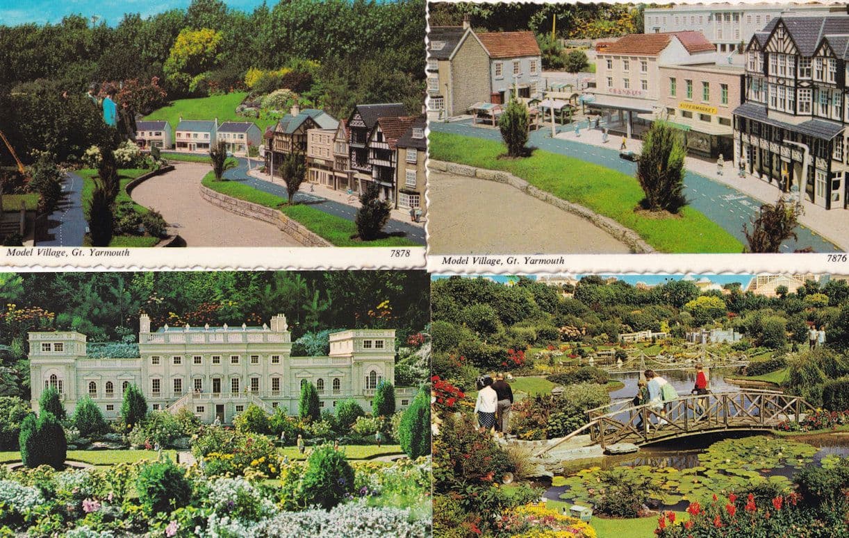 Model Village Great Yarmouth Supermarket Gardens Mansion 4x Postcard s