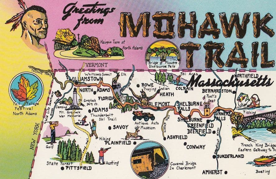 Mohawk Trail Red Indian Map Postcard