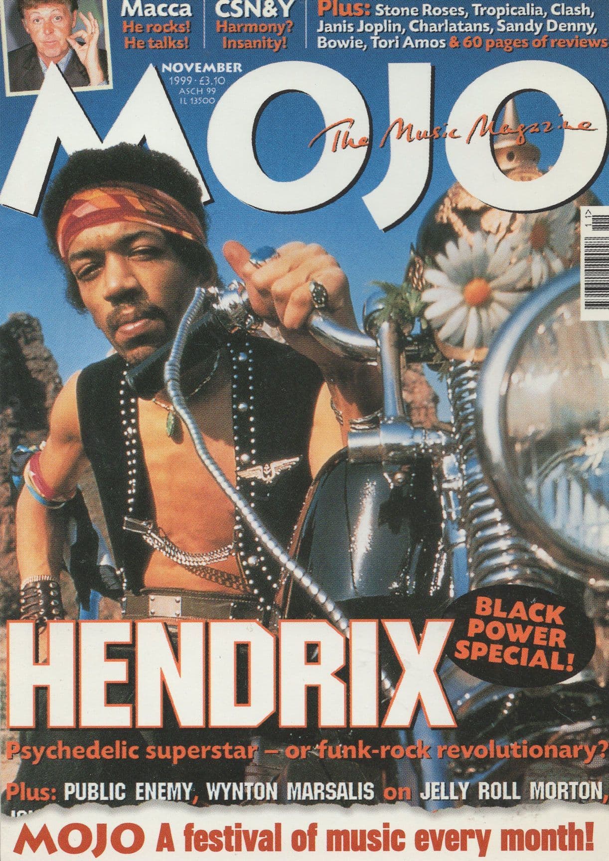 Mojo Jimi Hendrix Issue Motorbike T-Shirt Advertising Postcard