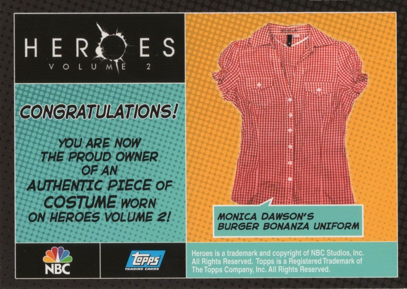 Monica Dawson Heroes TV Show Real Cast Worn Costume Card