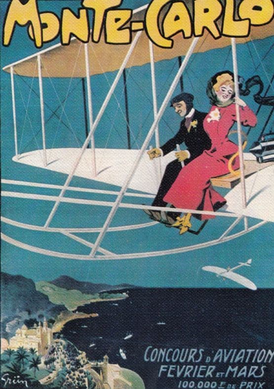 Monte Carlo 1930s Plane Glider Transport Exhibition Advertising Postcard