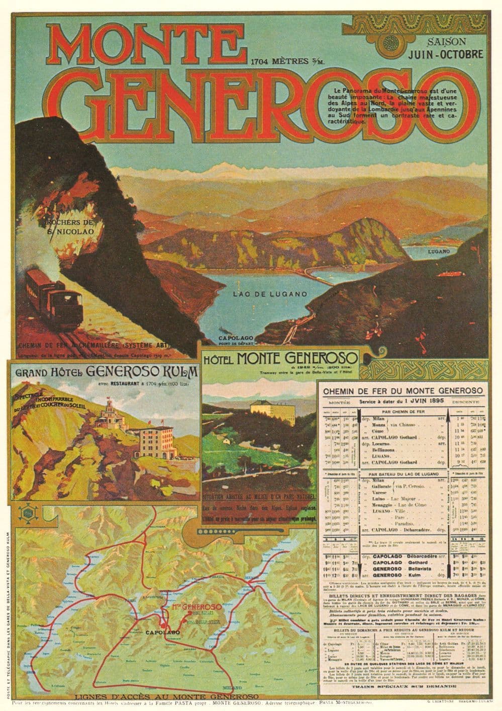 Monte Generoso Chemin De Fer 1895 Timetable Switzerland Poster Postcard
