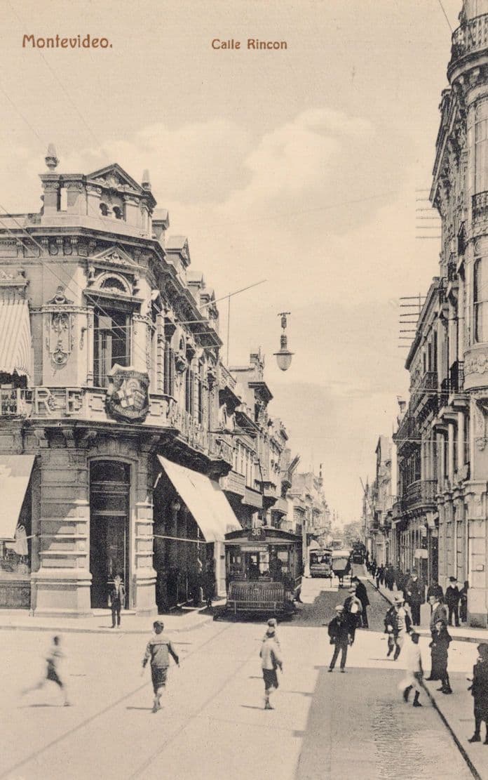 Montevideo Aduana Tram at Calle Rincon Old Transport Postcard