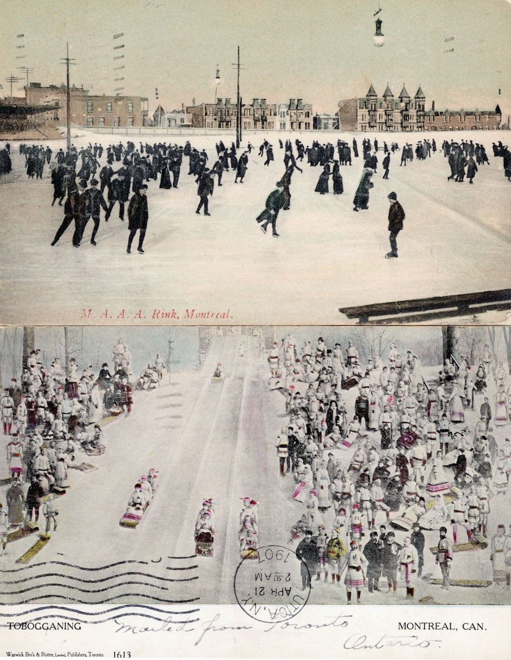 Montreal. M. A. A. A. Wigwam Ice Skating Rink Tobogganing 2x 1907 Postcard s